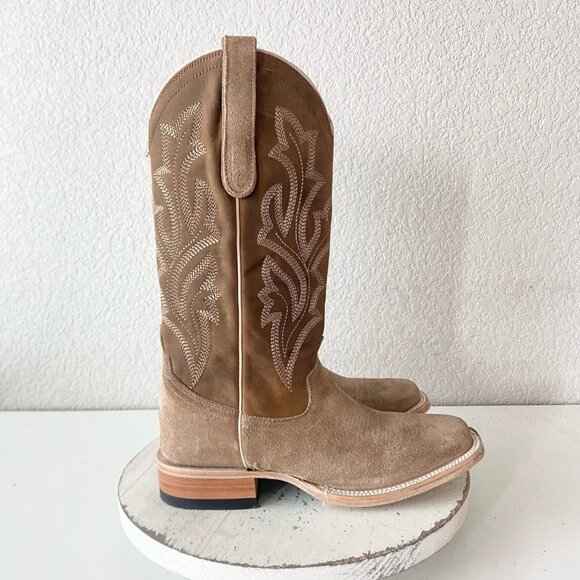 Lane SARATOGA Womens Cowboy Boots 7.5 Latte Suede Western Cowgirl Mid Calf Tall - Picture 2 of 11